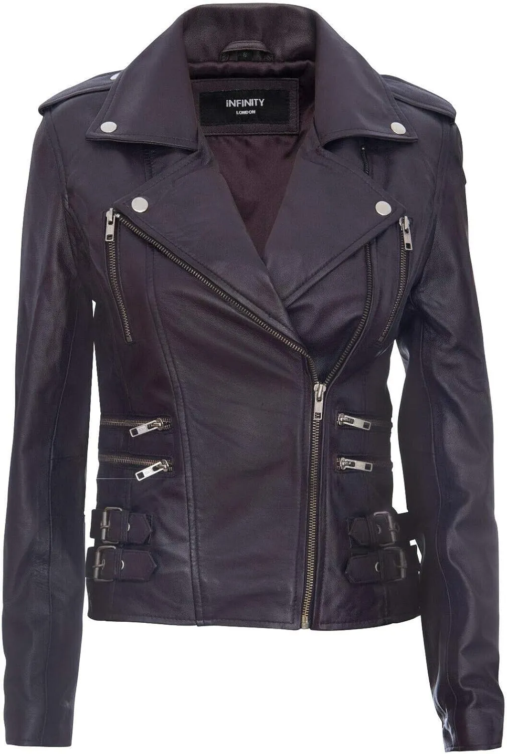 Ladies Retro 100% Nappa Leather Biker Jacket