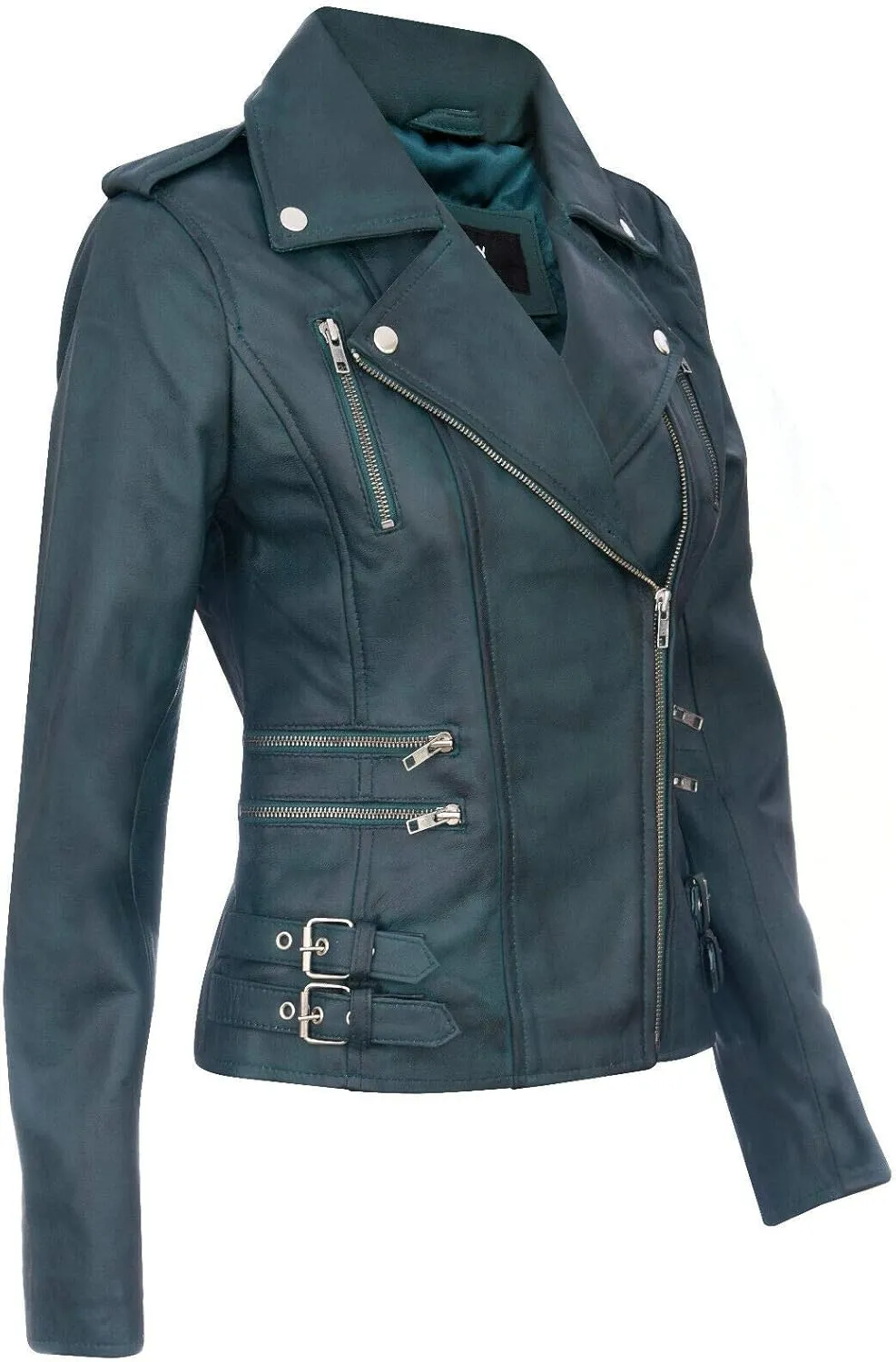 Ladies Retro 100% Nappa Leather Biker Jacket