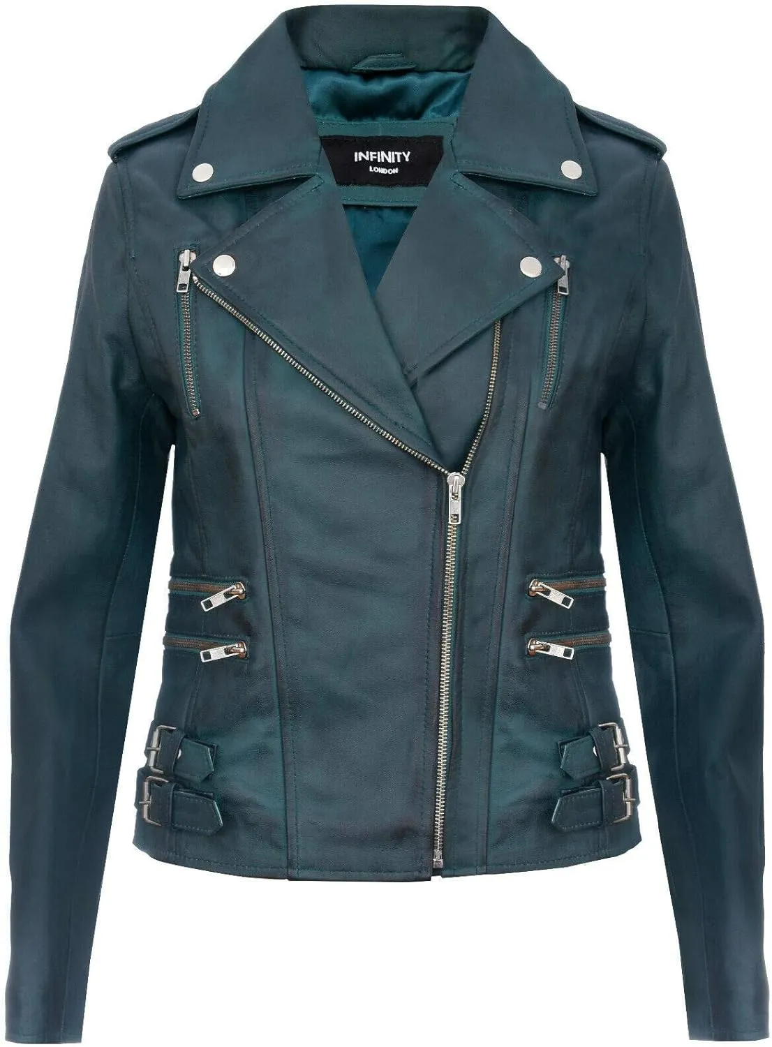 Ladies Retro 100% Nappa Leather Biker Jacket