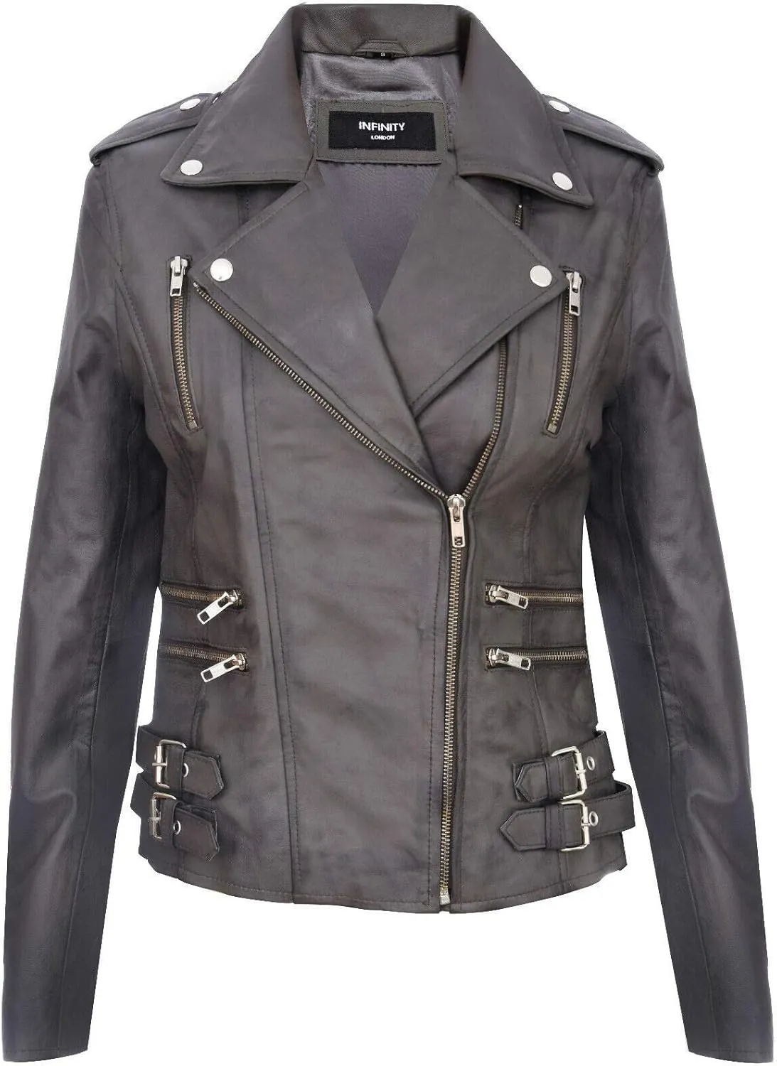 Ladies Retro 100% Nappa Leather Biker Jacket