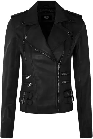 Ladies Retro 100% Nappa Leather Biker Jacket