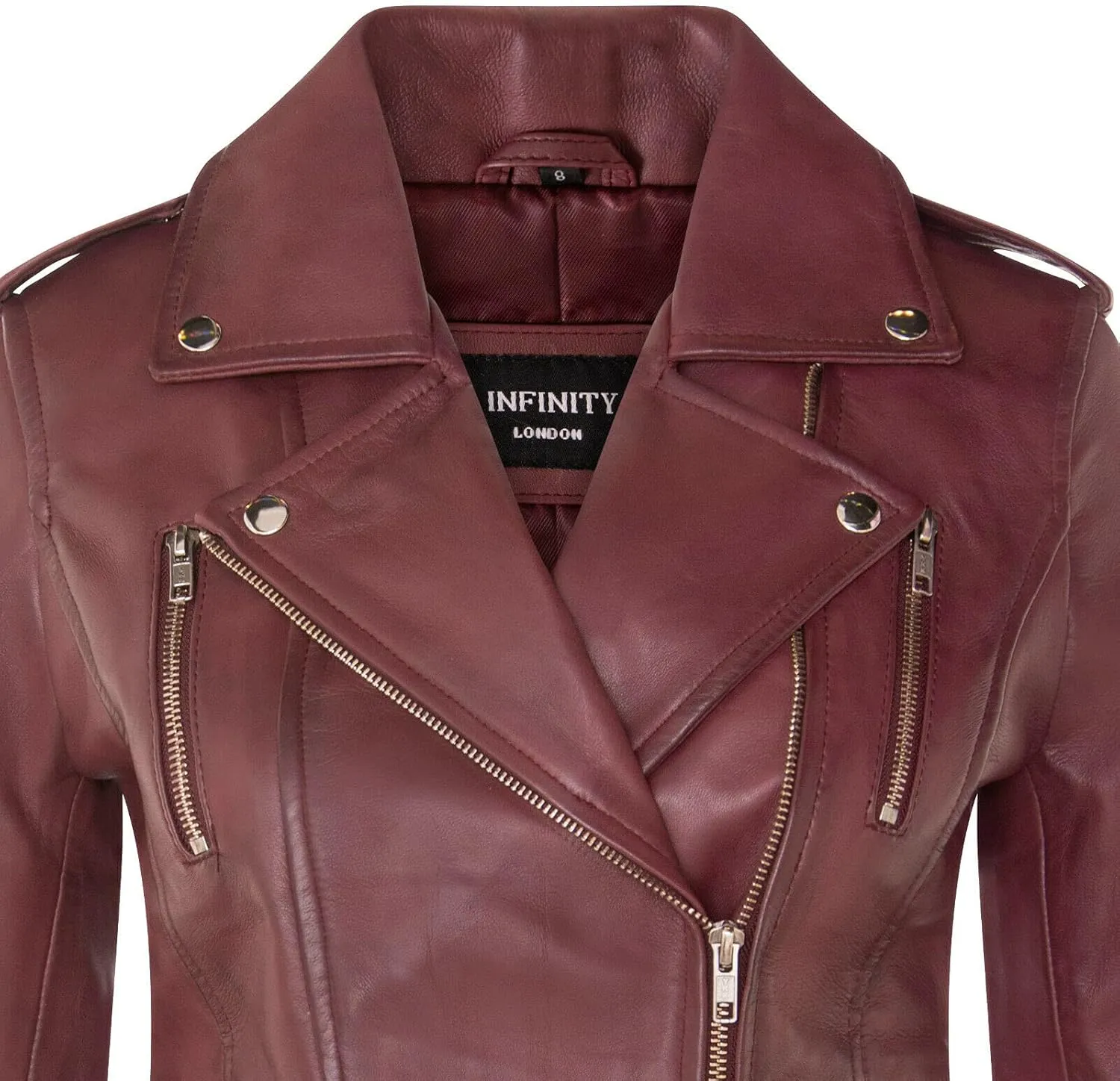 Ladies Retro 100% Nappa Leather Biker Jacket
