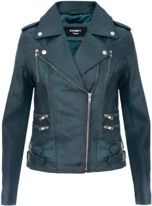 Ladies Retro 100% Nappa Leather Biker Jacket