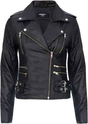 Ladies Retro 100% Nappa Leather Biker Jacket