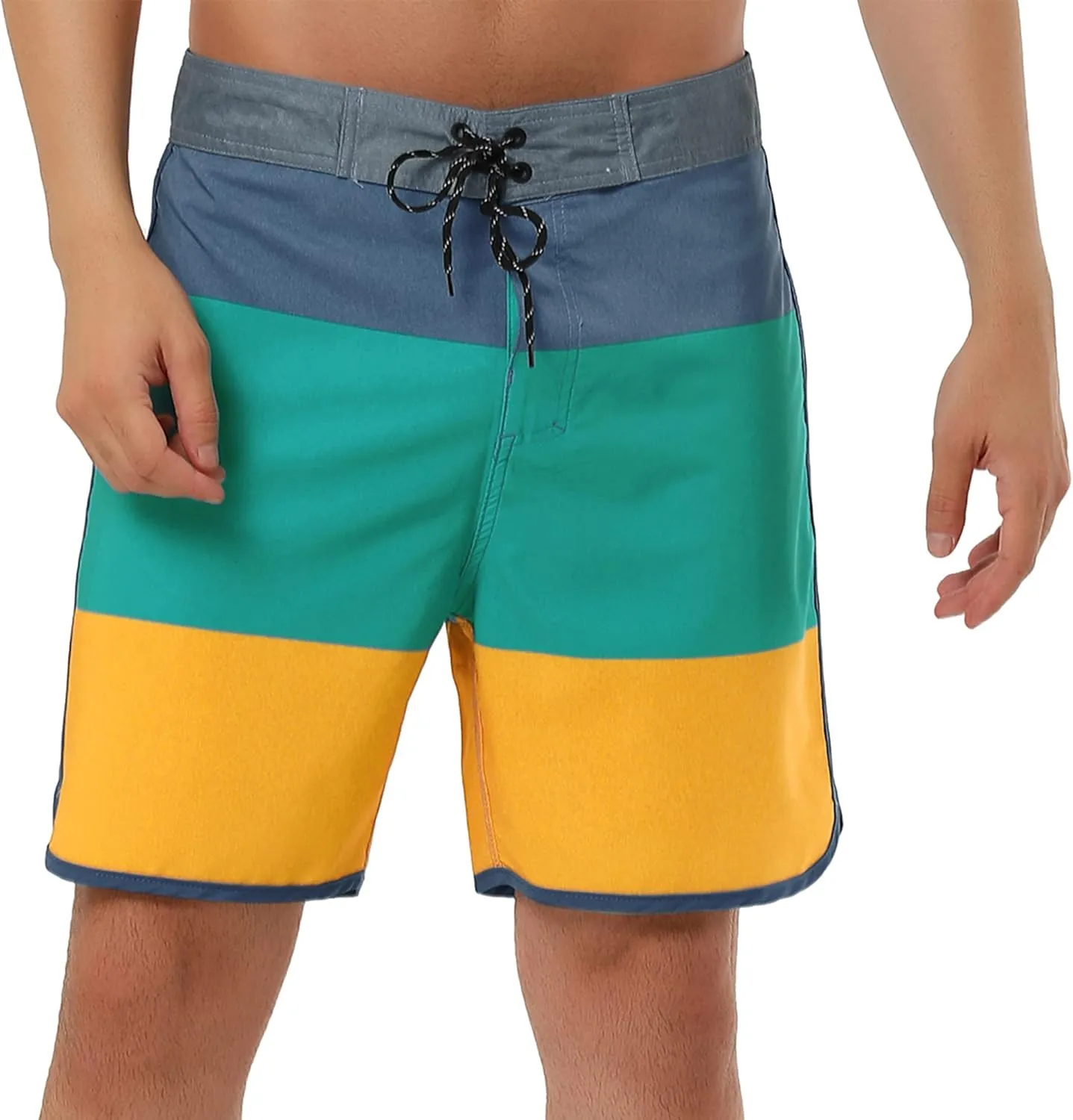 Lars Amadeus Men's Striped Beach Shorts Color Block Swimming Drawstring Board Surfing Shorts