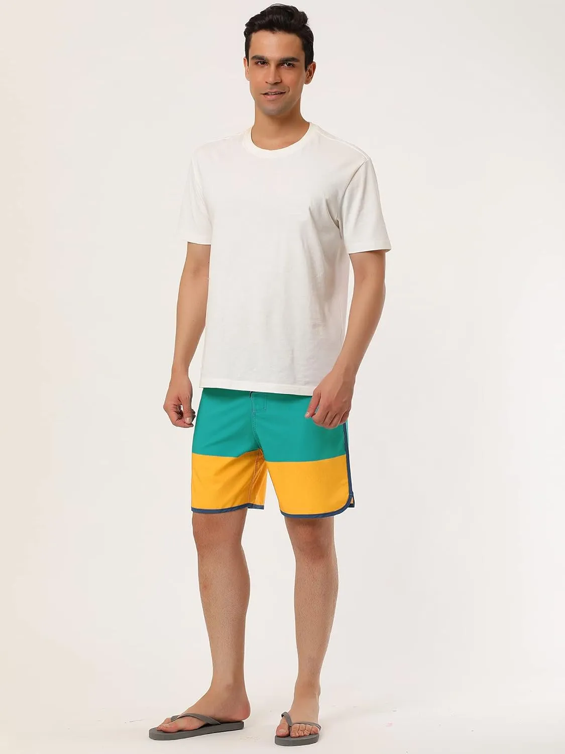 Lars Amadeus Men's Striped Beach Shorts Color Block Swimming Drawstring Board Surfing Shorts