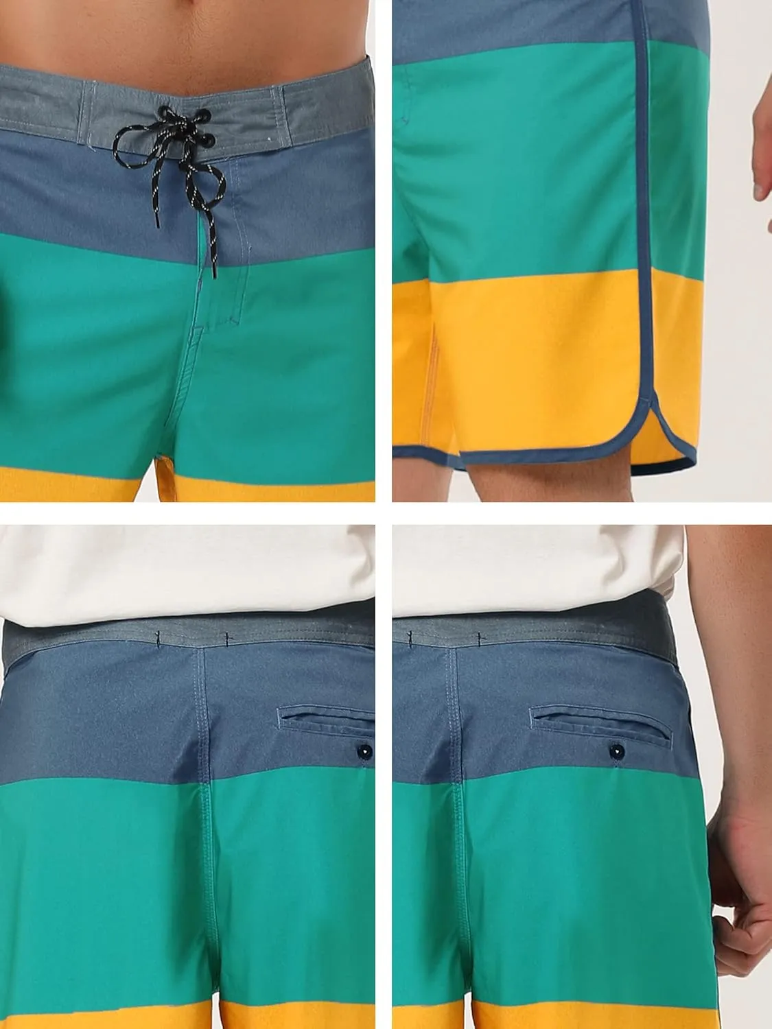 Lars Amadeus Men's Striped Beach Shorts Color Block Swimming Drawstring Board Surfing Shorts