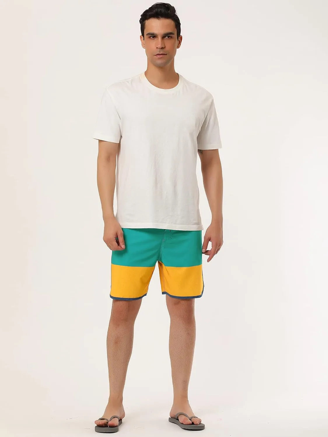 Lars Amadeus Men's Striped Beach Shorts Color Block Swimming Drawstring Board Surfing Shorts