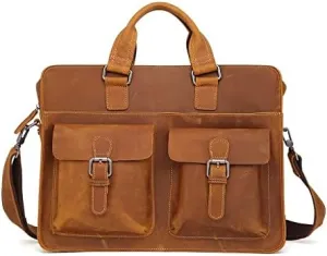 Leather Briefcase for Men Business Travel Messenger Bags Laptop Bag Metal Zipper,15.6-inc