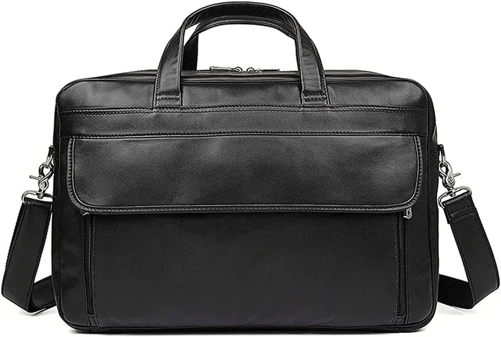 Leather Briefcase for Men Business Travel Messenger Bags, Laptop Bag Metal Zipper