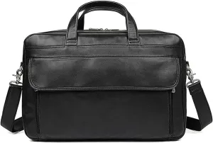 Leather Briefcase for Men Business Travel Messenger Bags, Laptop Bag Metal Zipper
