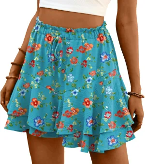Lepunuo Flowy Shorts for Women Boho Ruffle Tiered Butterfly Skorts High Waist Mini Skirts Casual Shorts