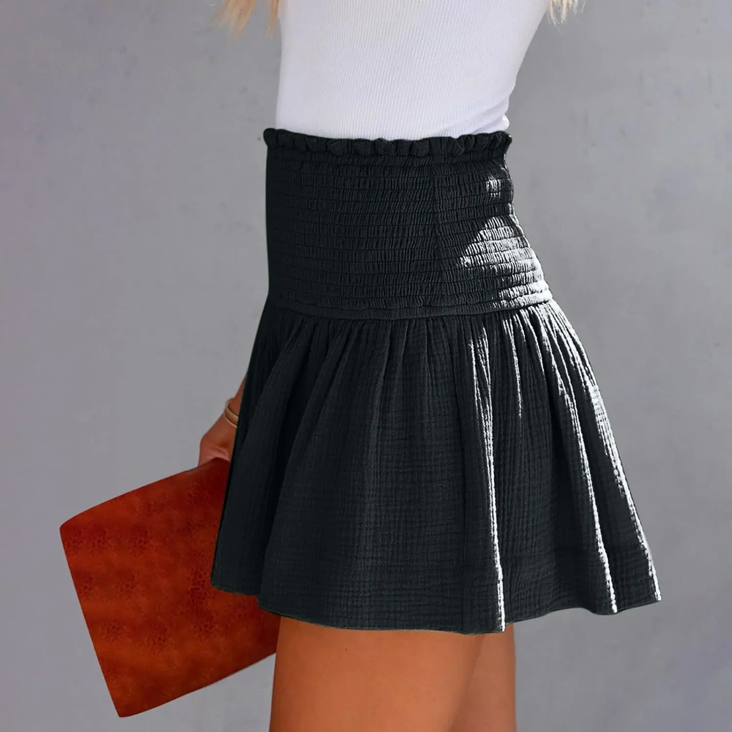 Linen Shorts for Women Summer Flowy Beach Shorts Smocked High Waisted Wide Leg Lightweight Athletic Gym Running Pants