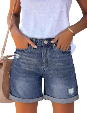 luvamia Women's Casual Ripped Denim Shorts High Rise Distressed Rolled Hem Jeans Shorts