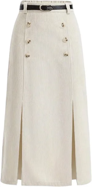 MakeMeChic Women's Corduroy Elastic High Waisted Long Skirt Button Split Hem Maxi Skirts