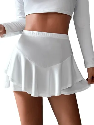 MakeMeChic Women's Ruffle Mini Skirt Skorts Summer Tennis Skirt Y2k High Waisted Mini Skirt