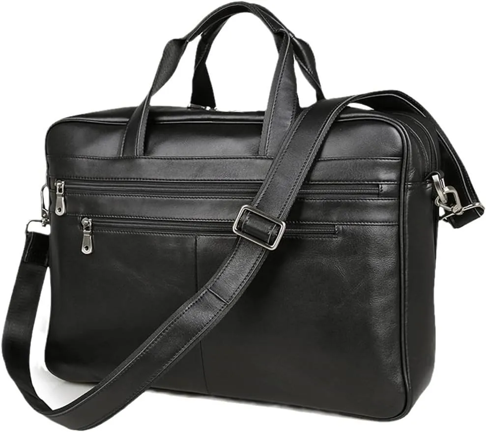 Men Black Coffee Genuine Leather Business Travel Bag 14'' 15.6'' Laptop Briefcase Portfolio Messenger Bags