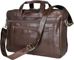 Men Black Coffee Genuine Leather Business Travel Bag 14'' 15.6'' Laptop Briefcase Portfolio Messenger Bags