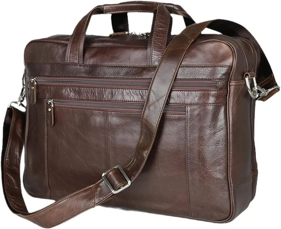 Men Black Coffee Genuine Leather Business Travel Bag 14'' 15.6'' Laptop Briefcase Portfolio Messenger Bags