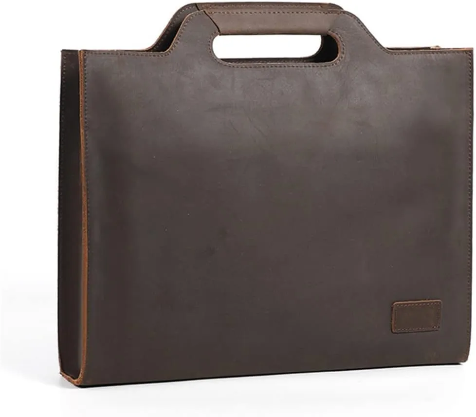 Men Crazy Horse Leather Briefcase Vintage Handbag Messenger Bags Laptop Shoulder Bag Office Work Bag