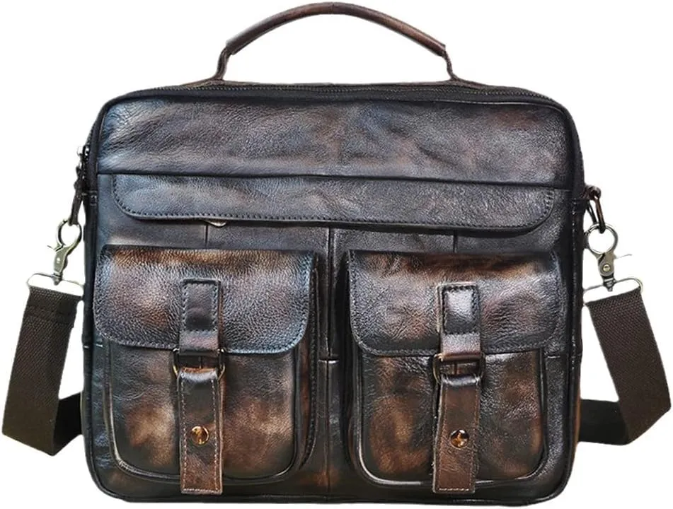 Men Real Leather Antique Coffee Briefcase Business 13" Laptop Cases Attache Messenger Bags