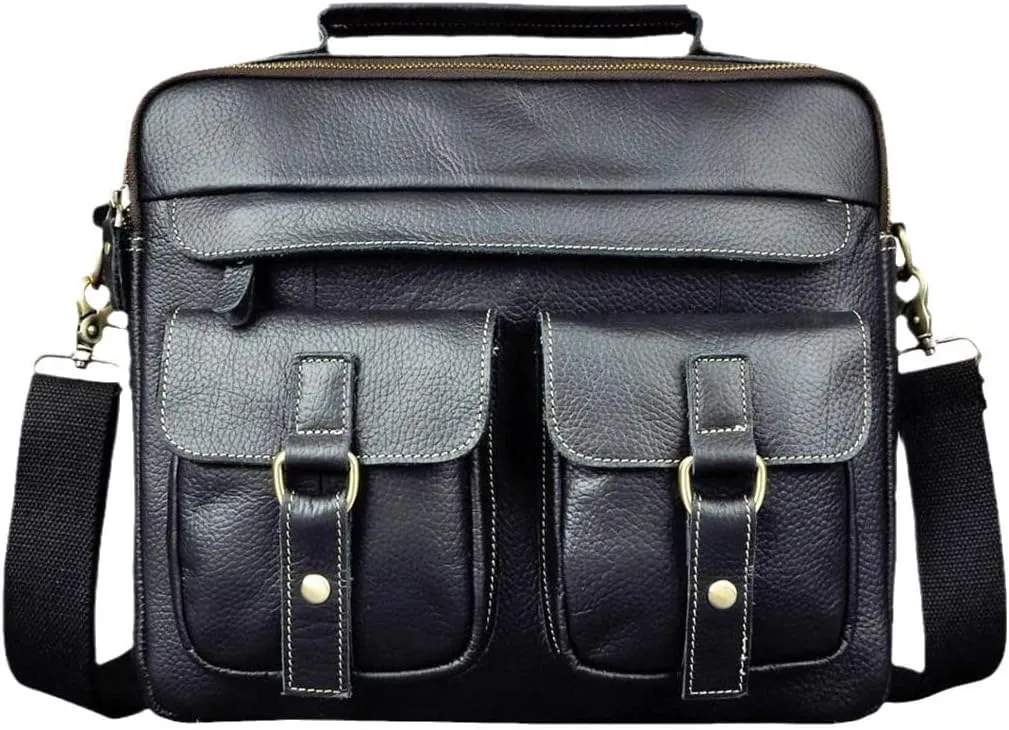 Men Real Leather Antique Coffee Briefcase Business 13" Laptop Cases Attache Messenger Bags
