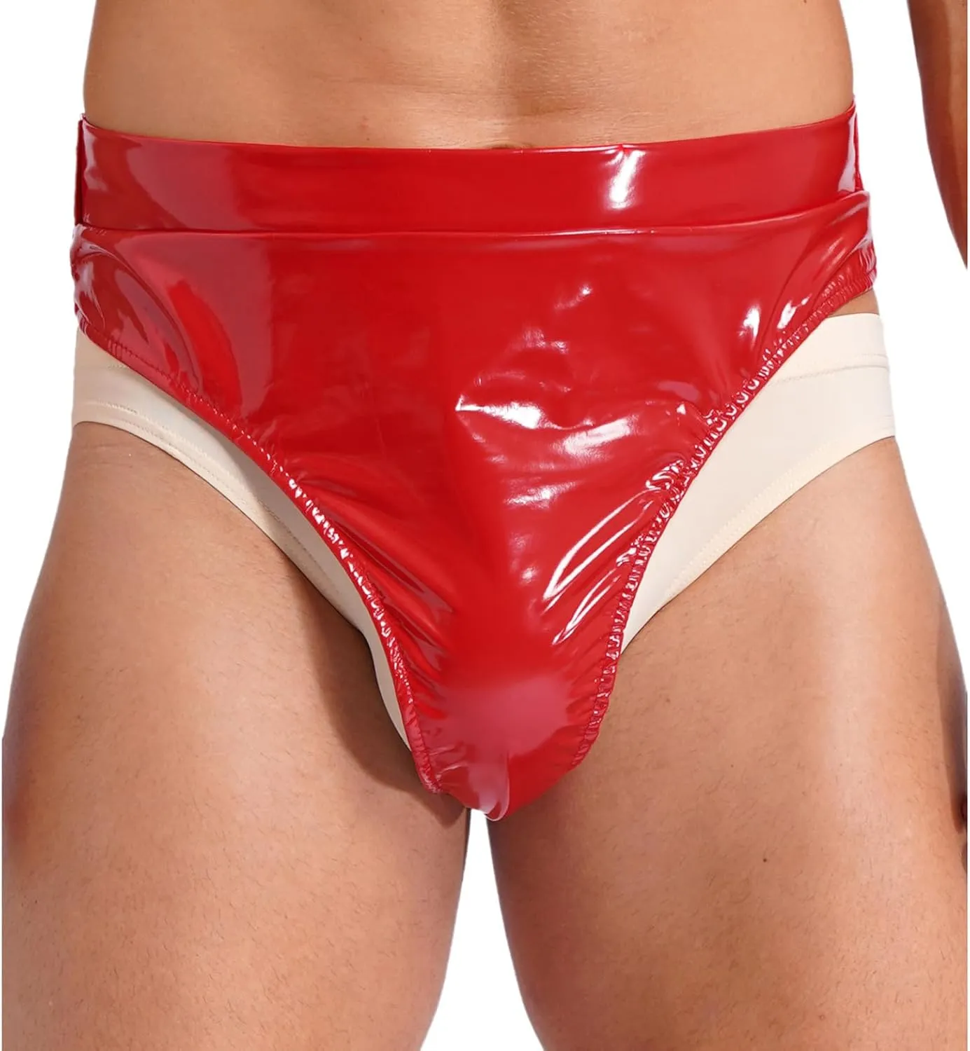 Men's Bikini Briefs Shiny Metallic Bulge Pouch Panties Underwear High Waist Swim Trunks