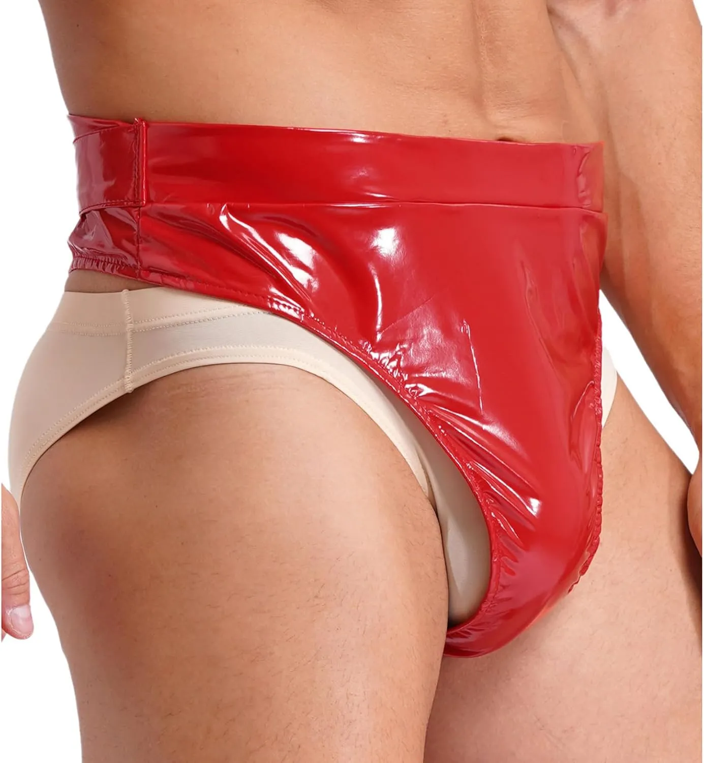 Men's Bikini Briefs Shiny Metallic Bulge Pouch Panties Underwear High Waist Swim Trunks