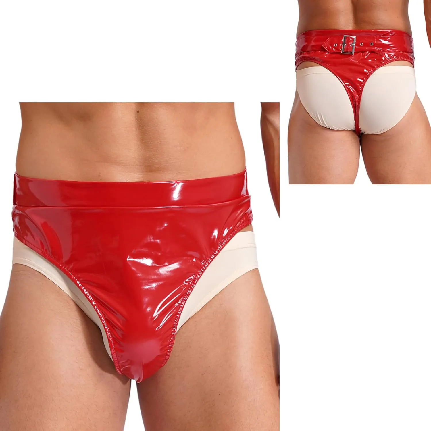 Men's Bikini Briefs Shiny Metallic Bulge Pouch Panties Underwear High Waist Swim Trunks