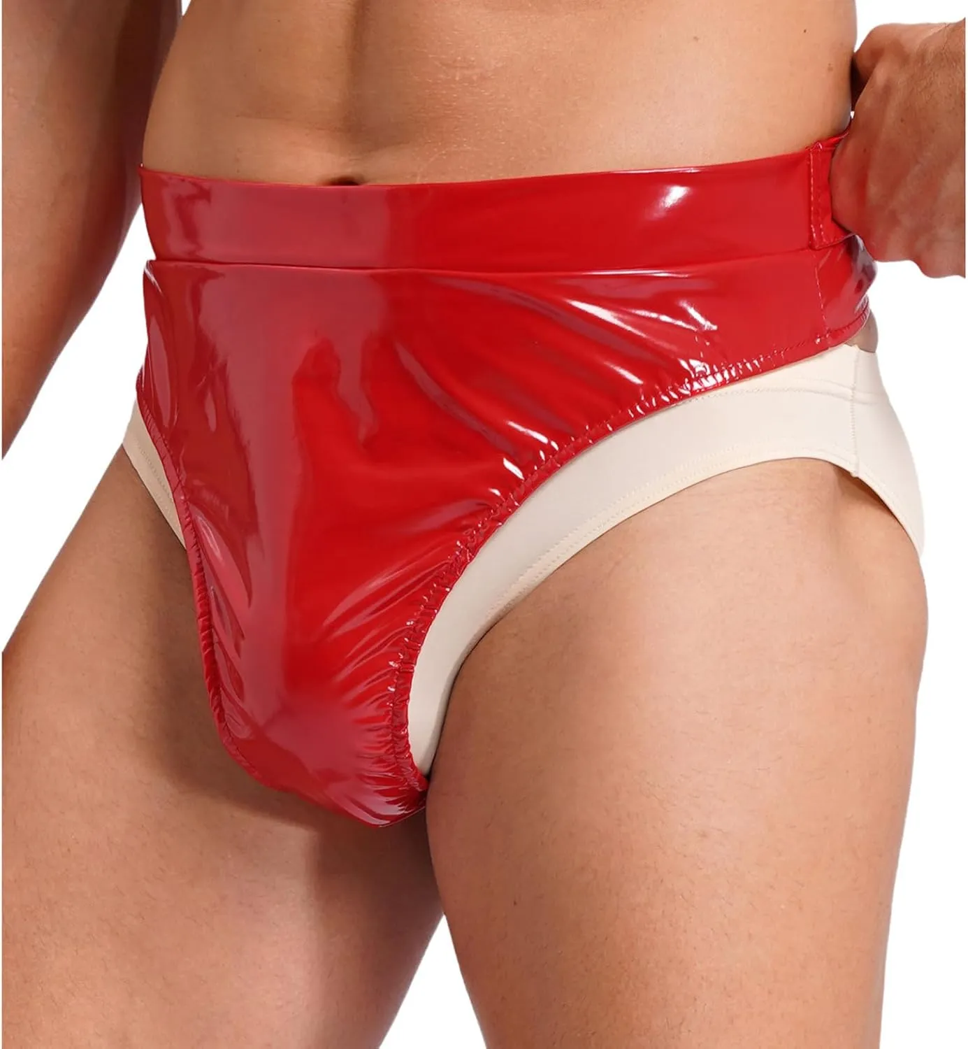 Men's Bikini Briefs Shiny Metallic Bulge Pouch Panties Underwear High Waist Swim Trunks