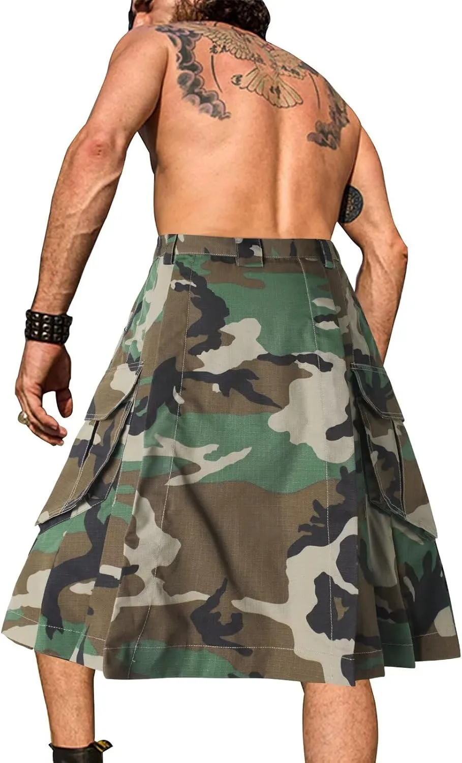 Men's Camo Scottish Outdoor Utility Kilt - 23" Length Pleated Tactical Irish Hybrid Kilt With Pockets