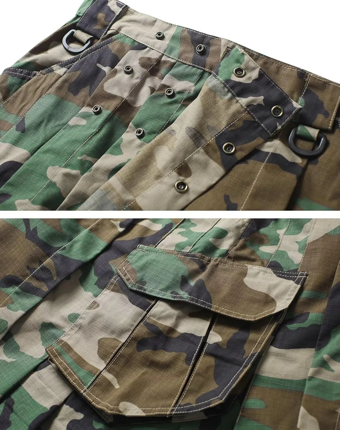Men's Camo Scottish Outdoor Utility Kilt - 23" Length Pleated Tactical Irish Hybrid Kilt With Pockets