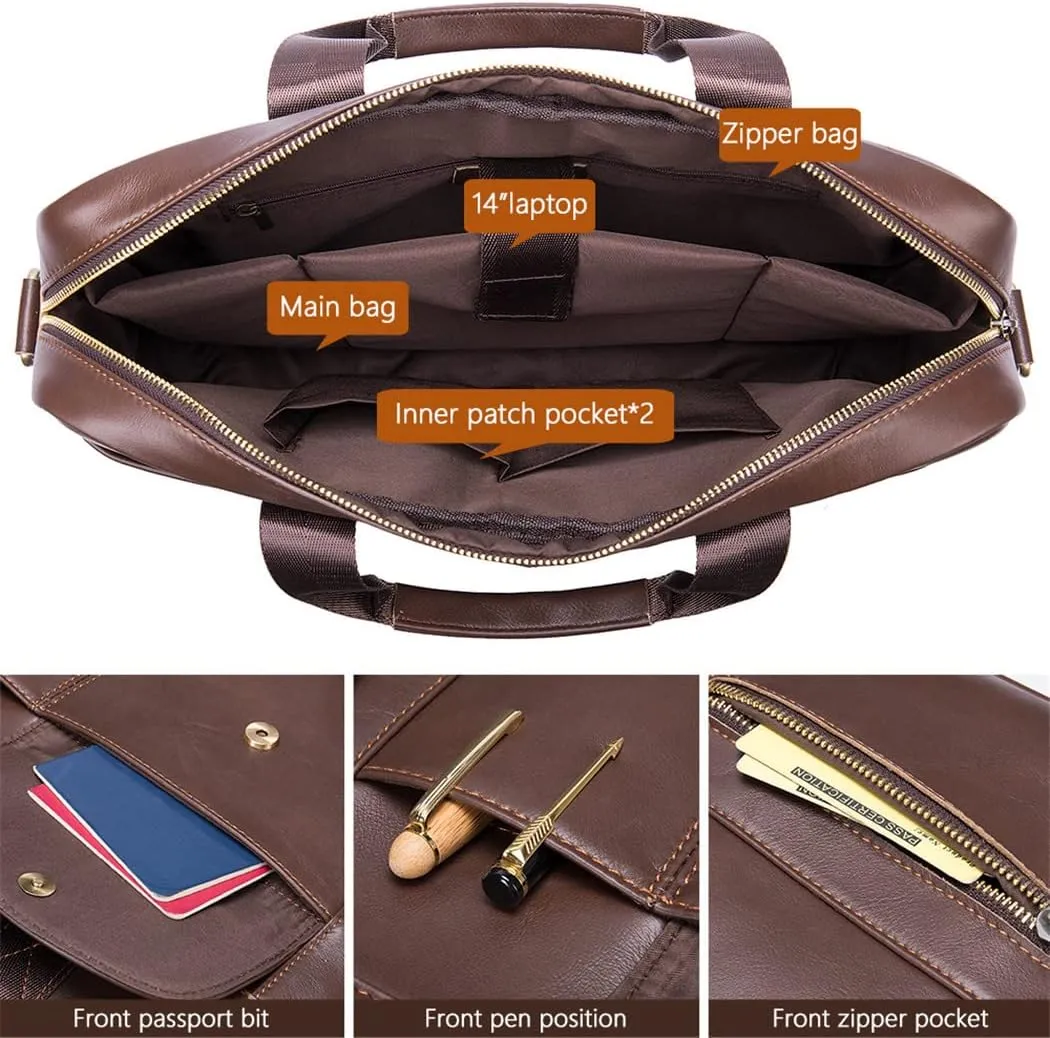 Men's Leather Leather Laptop Bag For Document Briefcase Teens Zip Business Tote Messenger Bags
