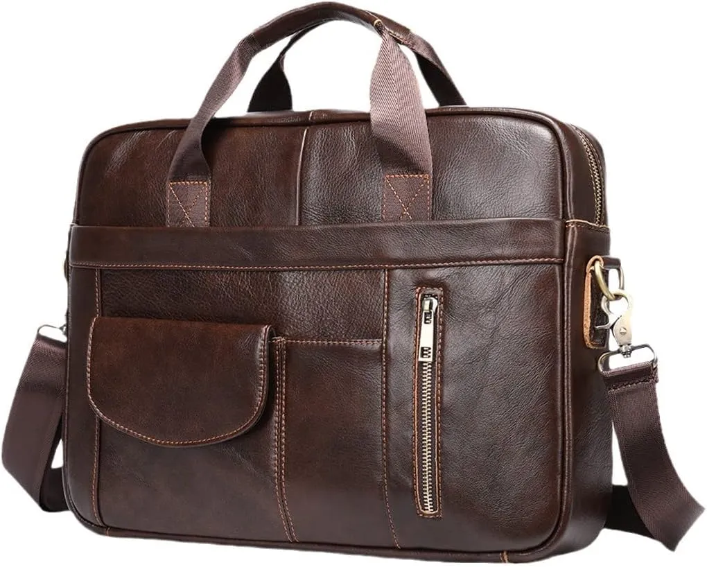 Men's Leather Leather Laptop Bag For Document Briefcase Teens Zip Business Tote Messenger Bags