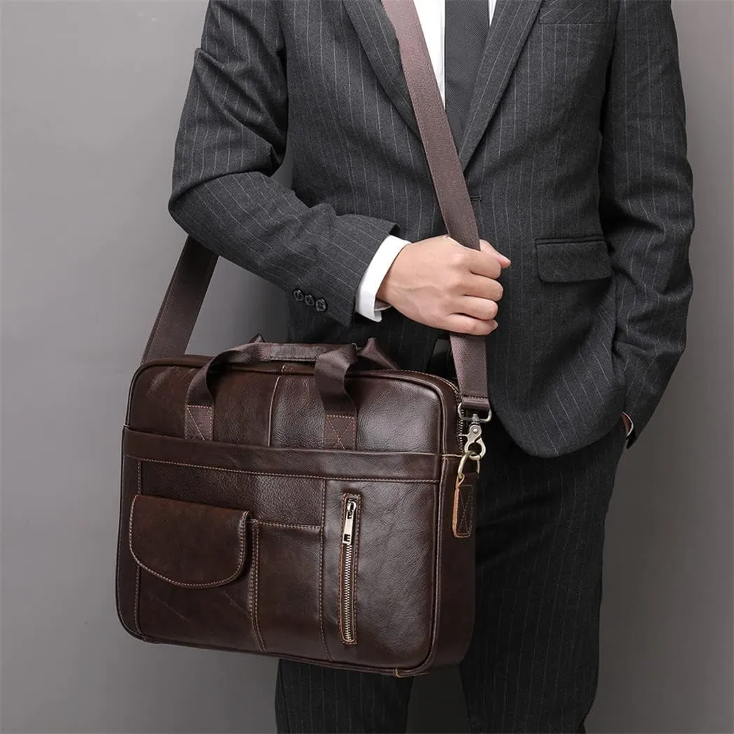 Men's Leather Leather Laptop Bag For Document Briefcase Teens Zip Business Tote Messenger Bags