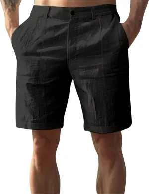 Mens Linen Shorts Elastic Waist Shorts Casual Summer Lightweight Cotton Linen Pants with Pockets