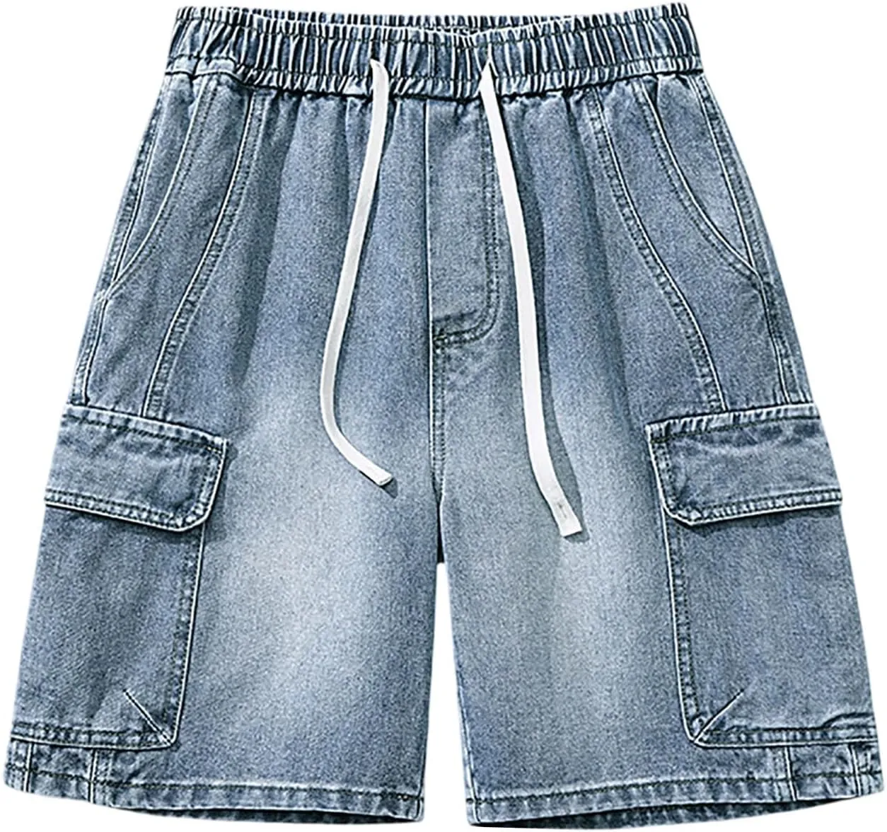 Men's Loose Hip Hop Mid Jean Shorts Work Denim Shorts with Pockets Casual Summer Streetwear Clothes