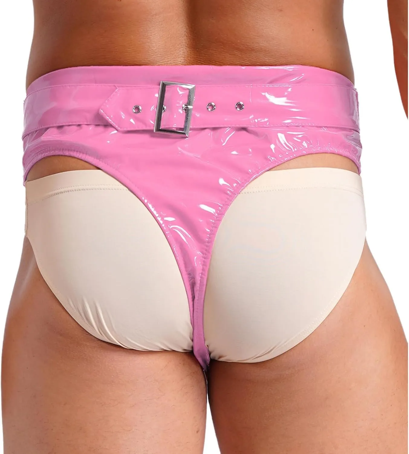 Men's Pu Leather Thong Briefs High Rise Shiny Leather Glossy Panties for Rave Party Clubwear