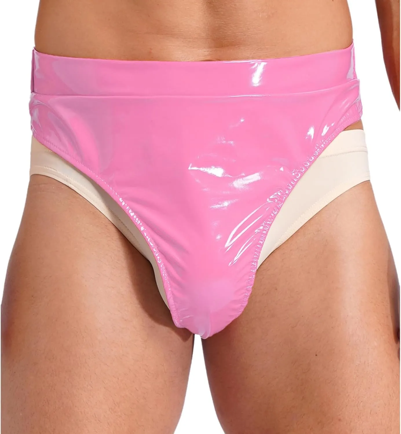 Men's Pu Leather Thong Briefs High Rise Shiny Leather Glossy Panties for Rave Party Clubwear