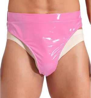 Men's Pu Leather Thong Briefs High Rise Shiny Leather Glossy Panties for Rave Party Clubwear