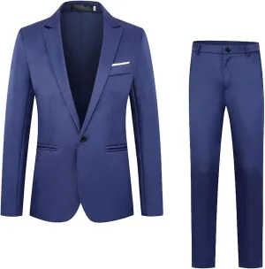 Mens Work Suits 2 Piece Slim Fit Suit Set One Button Business Prom Formal Dress Suit Blazer Jacket Pants Set M-5XL