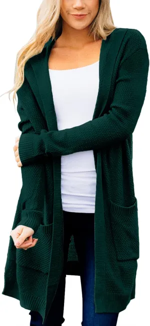 MEROKEETY Women's 2024 Long Sleeve Open Front Hoodie Knit Sweater Cardigan Outwear