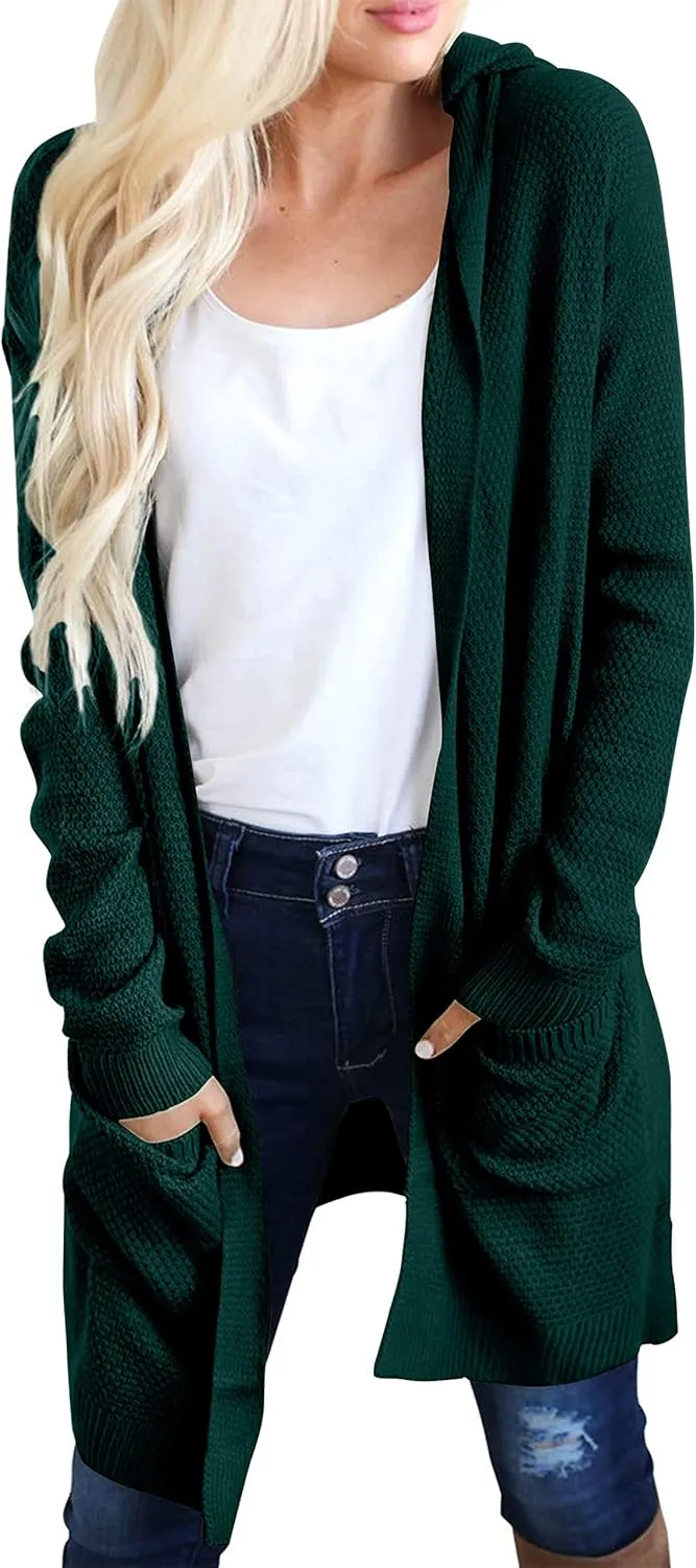 MEROKEETY Women's 2024 Long Sleeve Open Front Hoodie Knit Sweater Cardigan Outwear