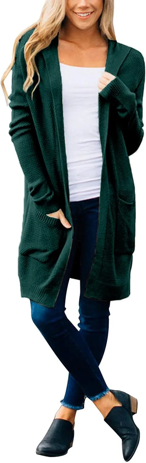 MEROKEETY Women's 2024 Long Sleeve Open Front Hoodie Knit Sweater Cardigan Outwear
