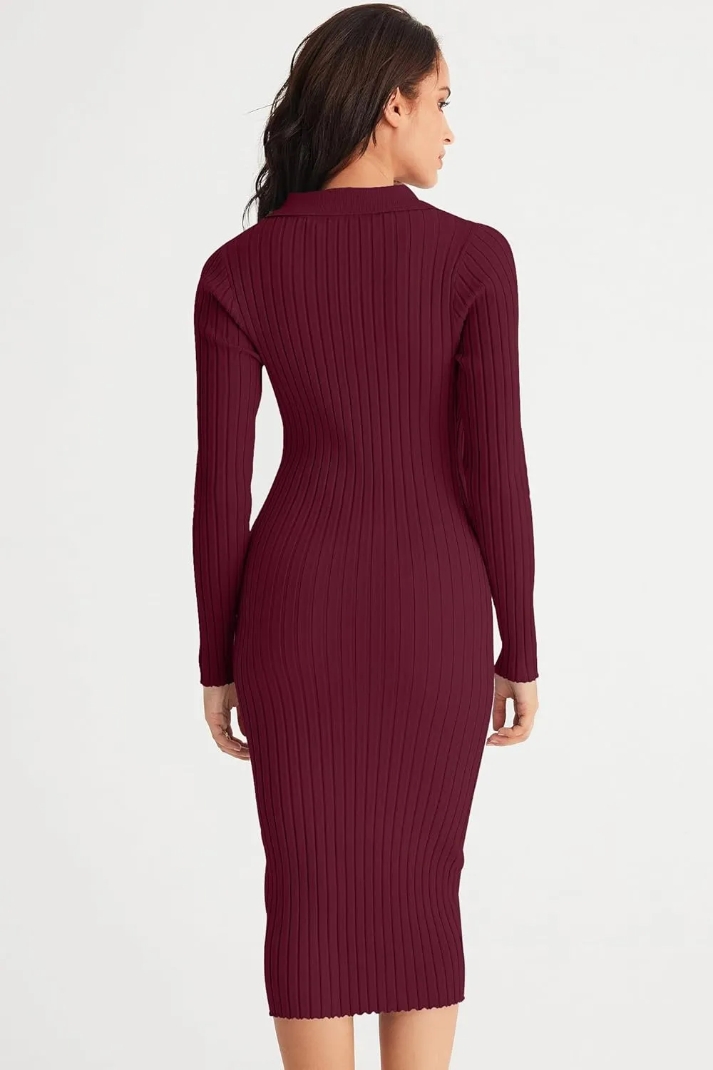 MEROKEETY Womens 2024 V Neck Ribbed Sweater Dress Long Sleeve Bodycon Knit Midi Dresses