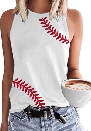 MHTOR Baseball O-Neck Tank Women Print Baseball Tanks Cute Workout Graphic Casual Summer Sleeveless Vest Top