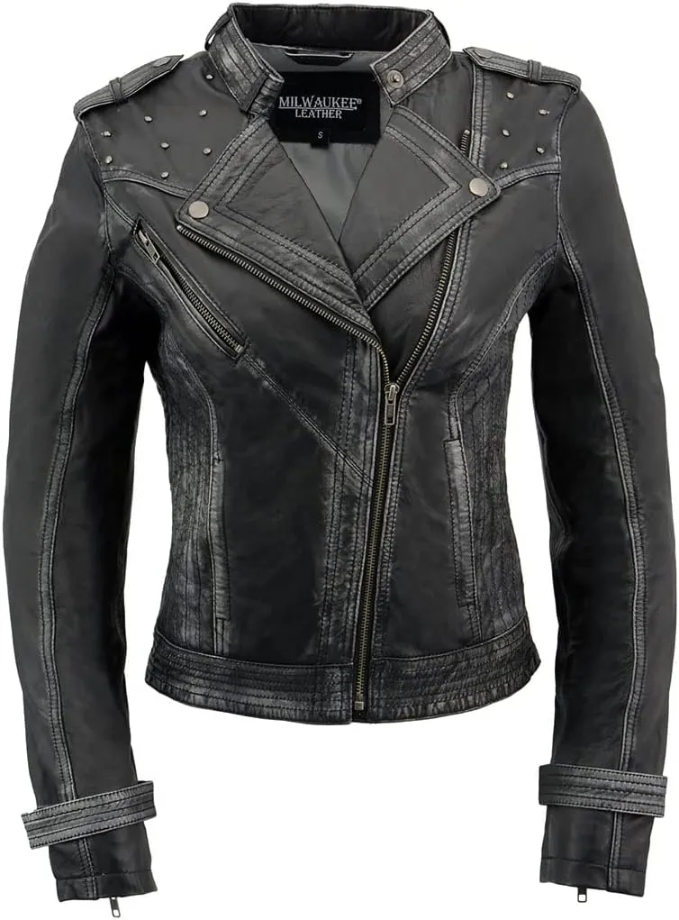 Milwaukee Leather SFL2840 Women's Maiden Black Premium Sheepskin Motorcycle Fashion Leather Jacket with Studs - Large