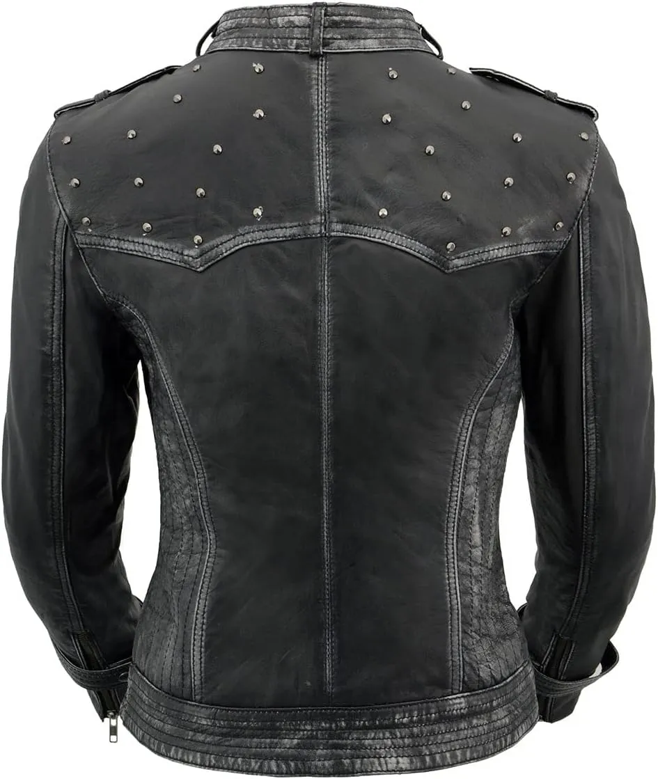 Milwaukee Leather SFL2840 Women's Maiden Black Premium Sheepskin Motorcycle Fashion Leather Jacket with Studs - Large