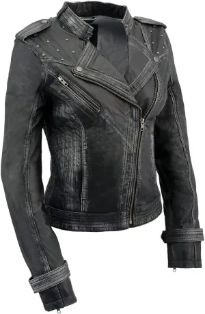 Milwaukee Leather SFL2840 Women's Maiden Black Premium Sheepskin Motorcycle Fashion Leather Jacket with Studs - Large