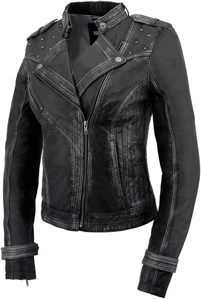 Milwaukee Leather SFL2840 Women's Maiden Black Premium Sheepskin Motorcycle Fashion Leather Jacket with Studs - Large